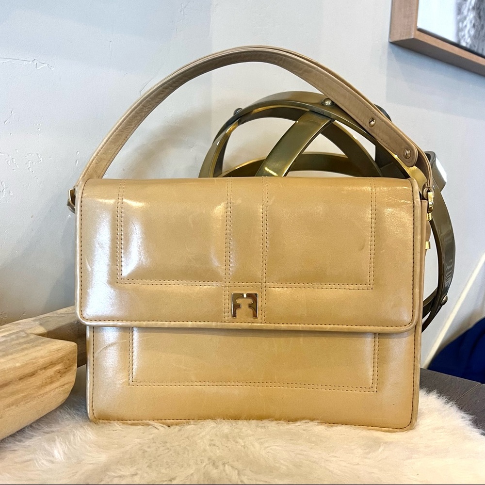 Salvatore Ferragamo vintage Hard Leather Flap Top Shoulder Bag Gold Logo